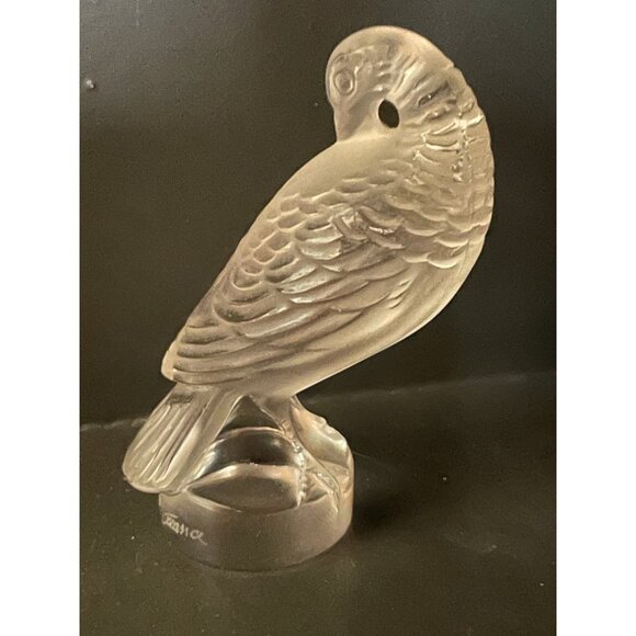 Lalique Crystal Tourterelle Preening Turtle Dove Bird Letter Seal Stamp Signed - Picture 1 of 6